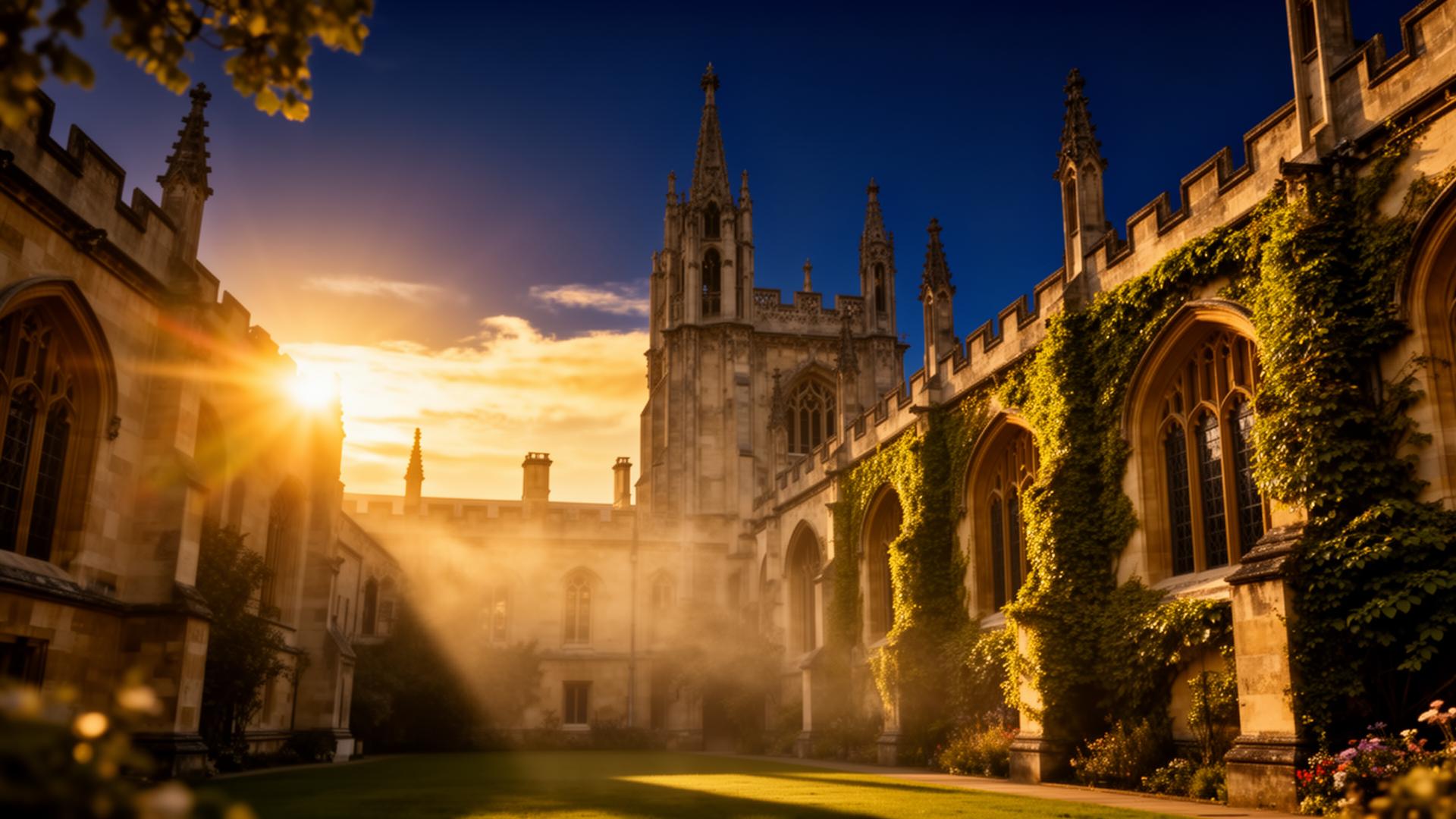 Iconic global university campus at golden hour