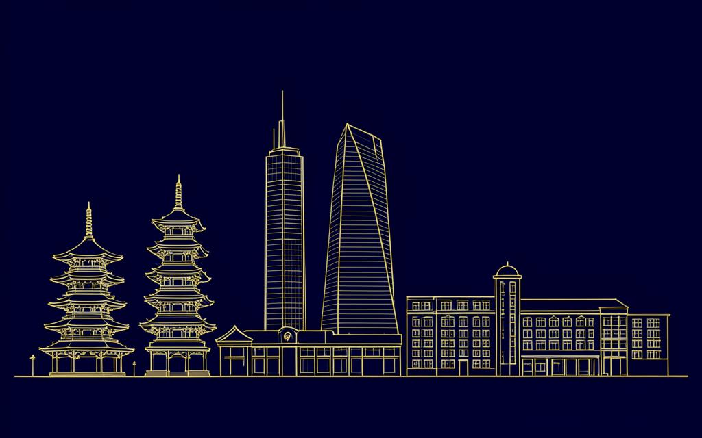 Asian university skyline illustration